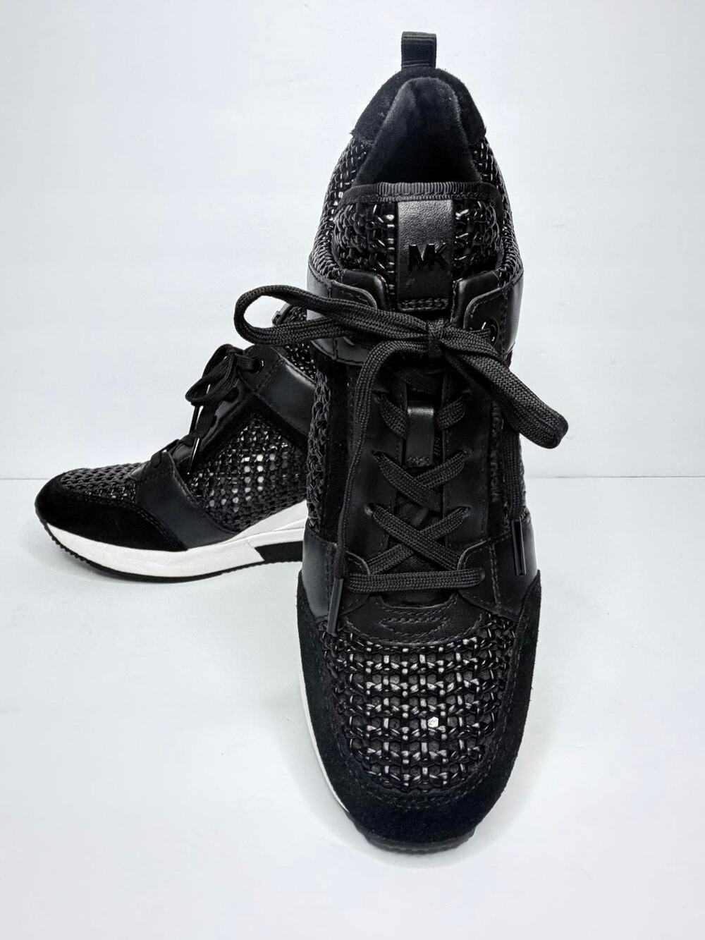 Michael Kors Georgie Trainer MK Signature Black Wedges Sneakers Women Size 8